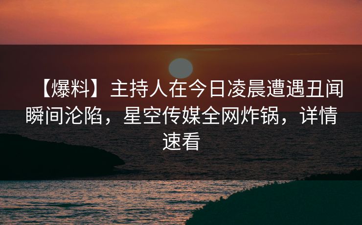 【爆料】主持人在今日凌晨遭遇丑闻瞬间沦陷，星空传媒全网炸锅，详情速看