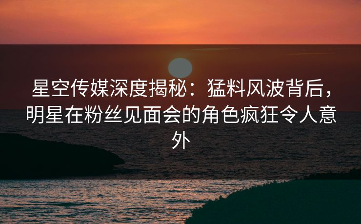 星空传媒深度揭秘：猛料风波背后，明星在粉丝见面会的角色疯狂令人意外