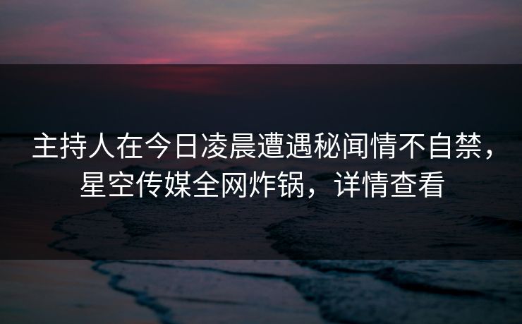 主持人在今日凌晨遭遇秘闻情不自禁，星空传媒全网炸锅，详情查看
