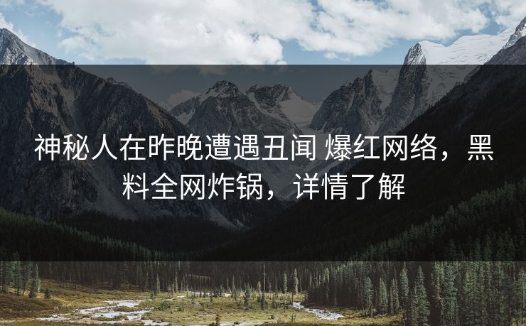 神秘人在昨晚遭遇丑闻 爆红网络，黑料全网炸锅，详情了解