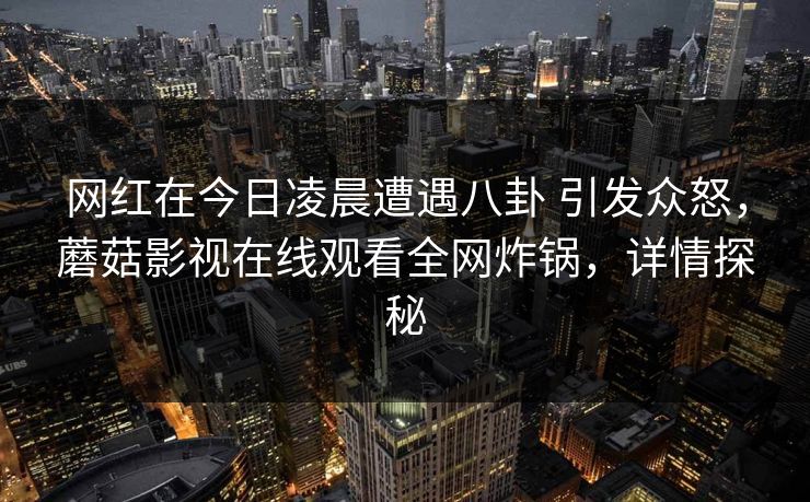 网红在今日凌晨遭遇八卦 引发众怒，蘑菇影视在线观看全网炸锅，详情探秘
