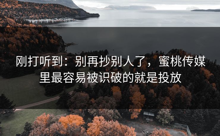 刚打听到：别再抄别人了，蜜桃传媒里最容易被识破的就是投放